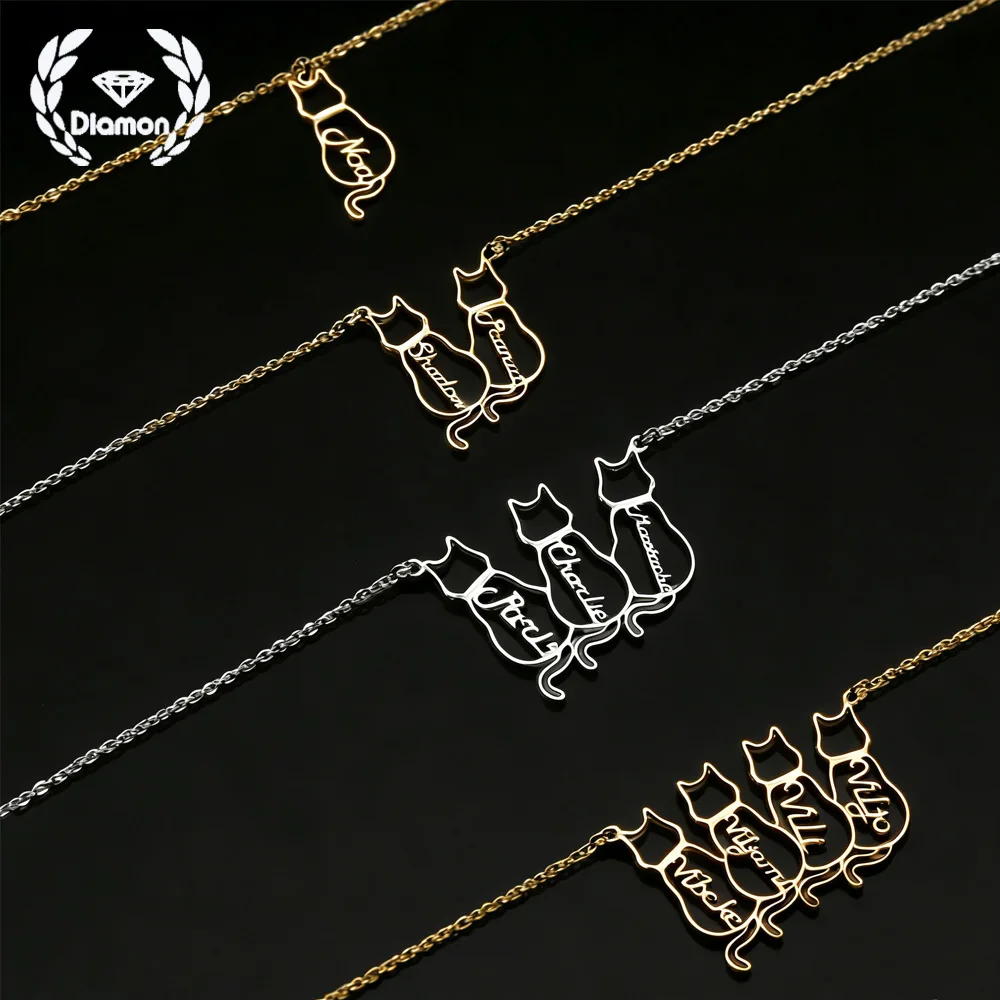 

Персонализированное ожерелье с именем кошки из нержавеющей стали, ювелирное украшение для семьи, подарок на день рождения для женщин и детей