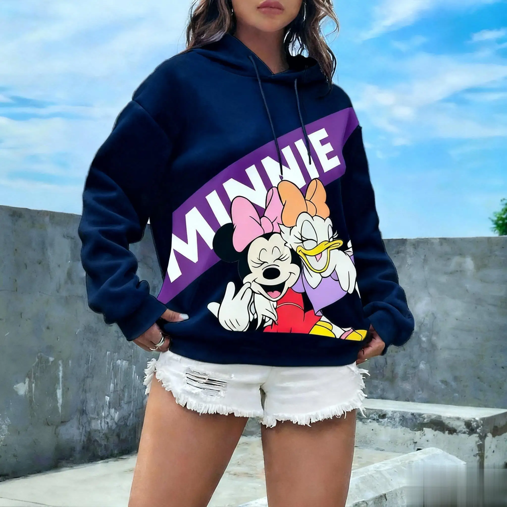 Felpa con cappuccio Disney Minnie Mouse uomo donna pullover con stampa cartoon casual streetwear autunno inverno moda Y2k maniche lunghe