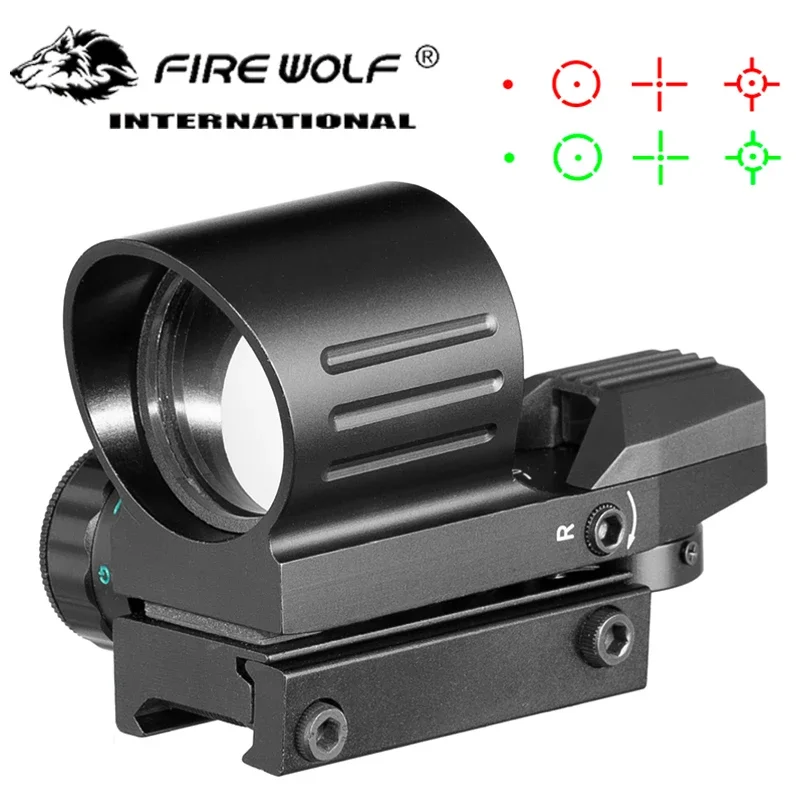 

Tactical 4 Reticle Mode 1X Red Green Dot Sight Hunting Rifle Reflex Dot Sight Brightness Adjustable Aluminum Casing