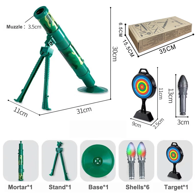 2024 New Simulation Mortar Small Children's Automatic Rocket Launcher Toy with 6 Luminous Shells Toy Gun Set Children's Gift