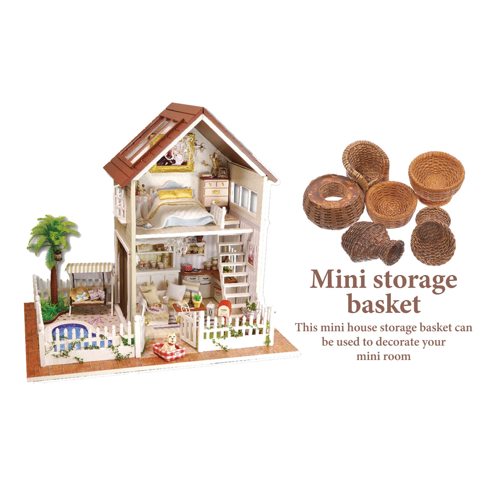 12 Pcs Resin Simulated Bamboo Weaving Miniature Storage Basket Prop House Artificial Model Ornament for