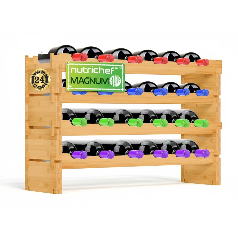 

Large 24-Bottle Stackable Bamboo Wine Rack for Magnum Oversize Bottles, Sturdy Wobble-Free Design with Moisture Protection
