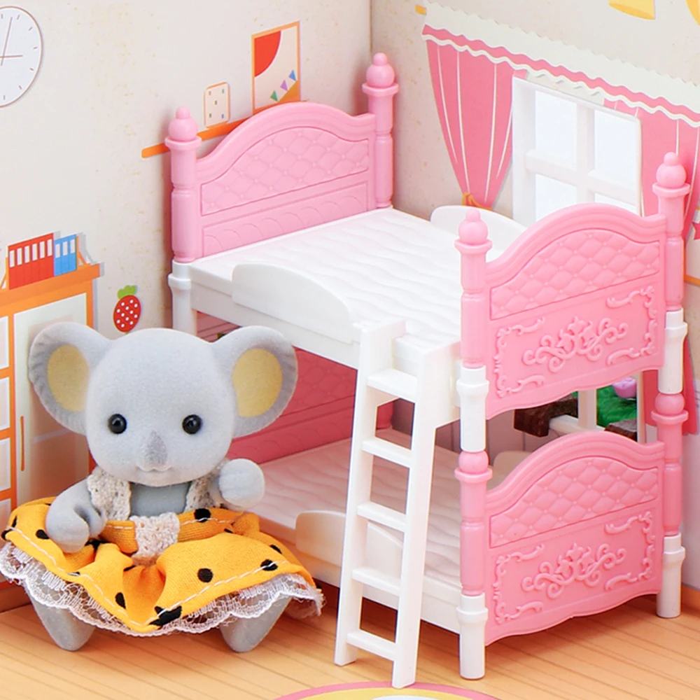 New Koala Miniature Bedroom Furniture Ornament Mini Double Bed Dollhouse 1/12 Room Accessories Play House For Girl Birthday Gift