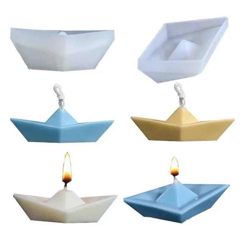 3D Paper Boat Candle Silicone Mold Handmade Prayer Ship Aromatherapy Plaster Epoxy Resin Molds Home Decoration Handcrafts Gifts