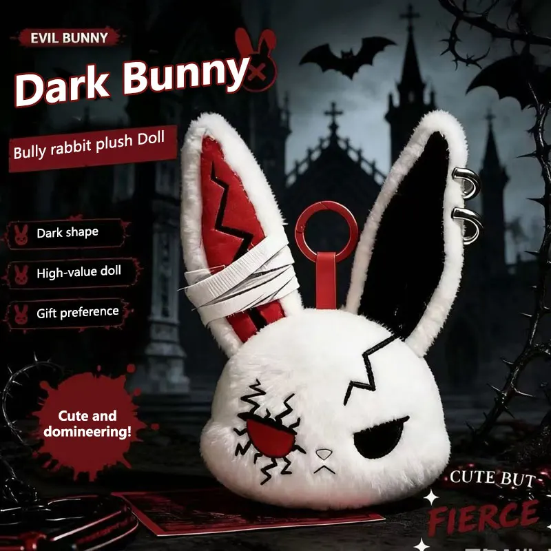 Gothic Bunny Plush Keychain Rabbit Bag Charm with Bandage Design Kawaii Key Ring Pendant For Car & Bag Ornament Gifts New Hot