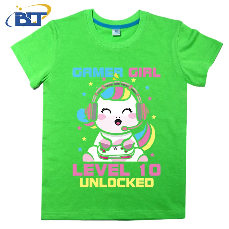 10th Birthday Game Girl printed kids T-shirt summer cotton short-sleeved casual top suitable for both boys and girls