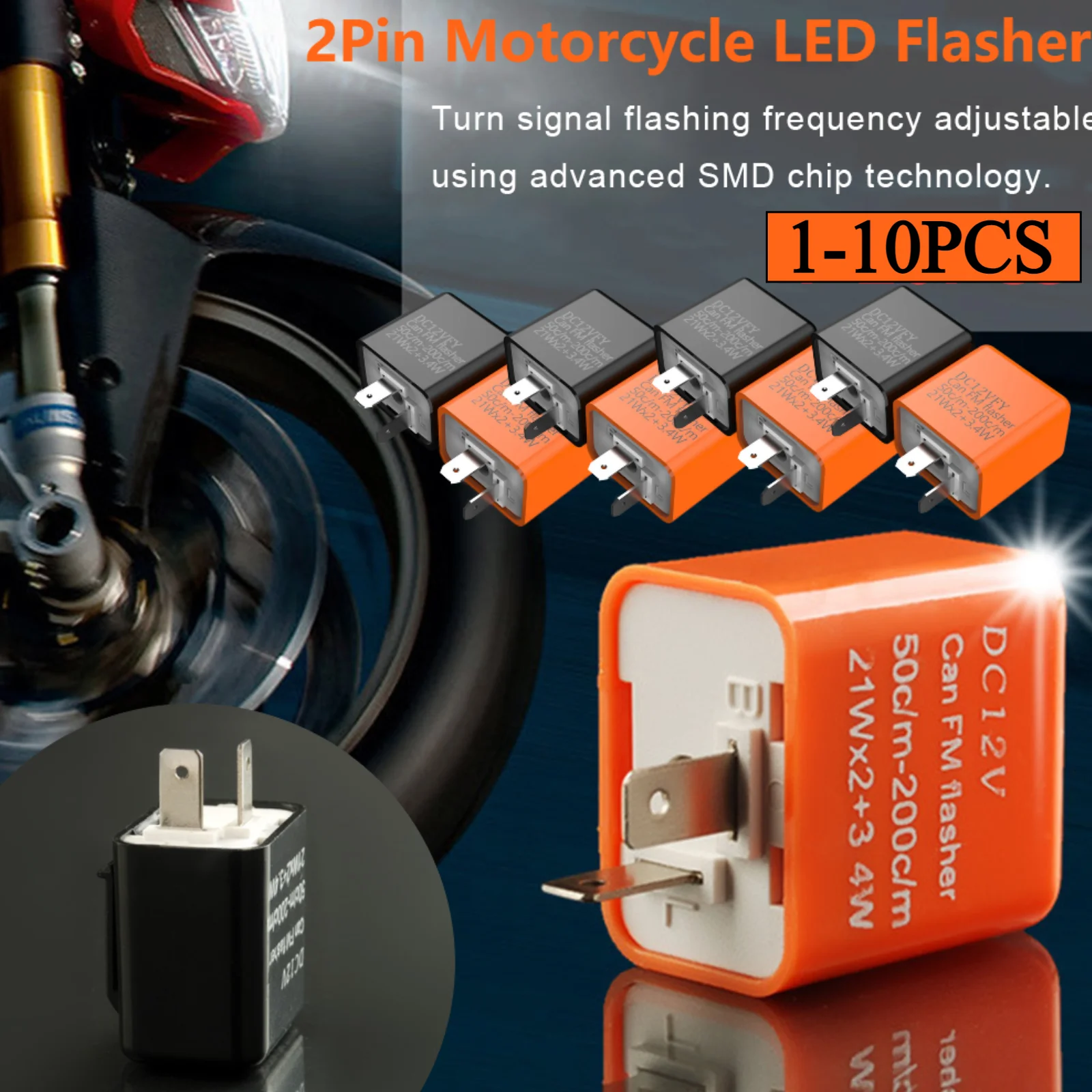 2-Pin-Motorrad-LED-Blinkrelais, einstellbare Frequenz des Blinkers, Blinker-Relais, Motorradzubehör, 1–10 Stück