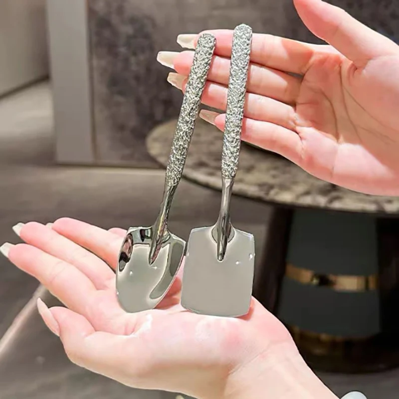 【WO-OW】ملعقة مستديرة من الفولاذ المقاوم للصدأ صافي عشاء ذهبي أحمر مقبض طويل اثارة ملاعق الحلوى لأدوات إكسسوارات المطبخ #4