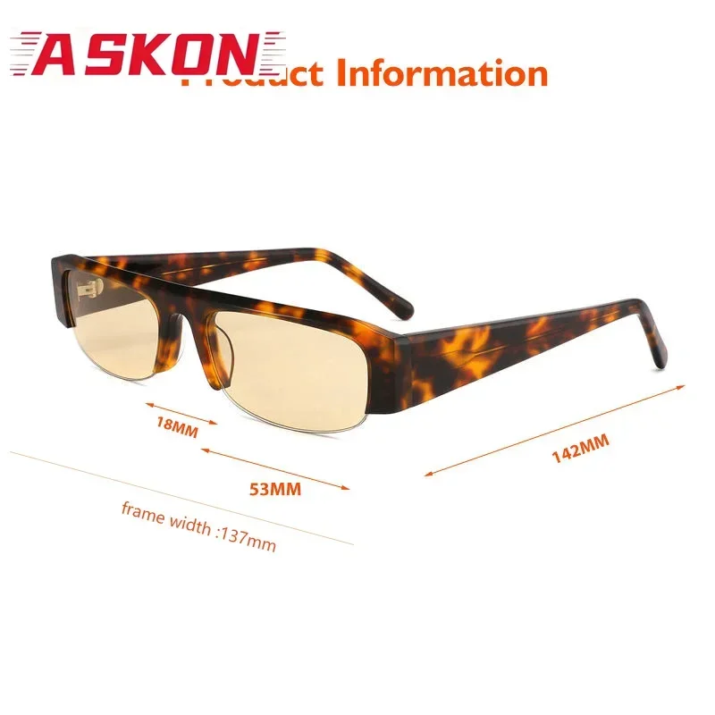 ASKON High Quality Acetate Semi-rimless Sunglasses Women Tortoise Glasses Men Korean Version Senior Female UV400 Travel Outdoor