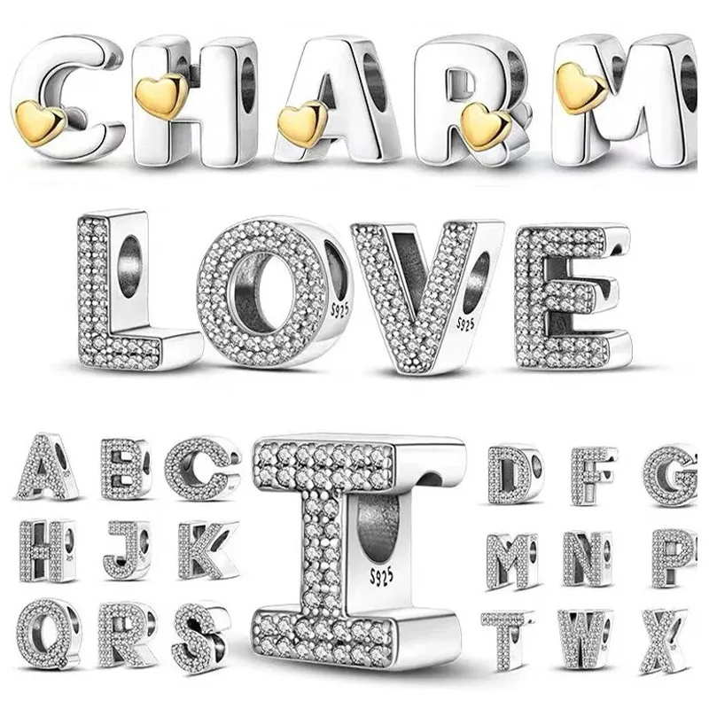 925 Sterling Silve Classic 26 Letters Charms Beads Silver 925 for Original Bracelet Charm Diy for Women Trendy Jewelry gifts