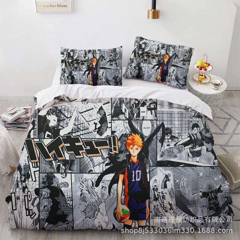 

Anime Haikyuu!! Bedding Set 3D Anime Figure Quilt Cover Pillowcases Queen King for Boys Gift Volleyball Boy Duvet Cover Sets