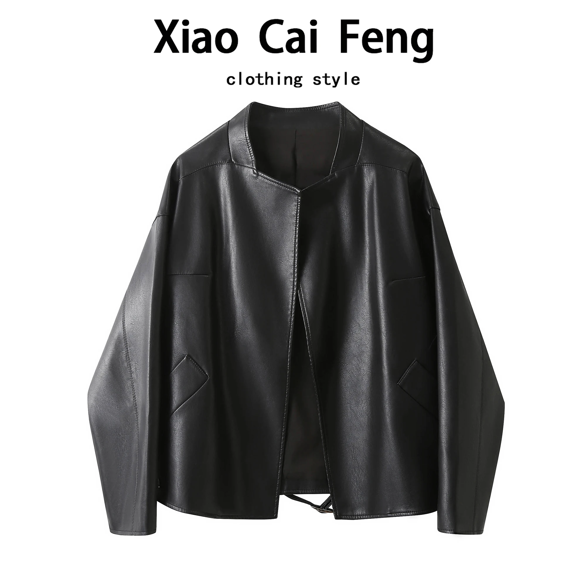 Damen Ort PU-Leder Jaet Taille-Cinching 2025, Frühling und Herbst, neuer SLE-High-End-Biker-Mantel mit lockerem Gürtel, schlankmachend, trendig