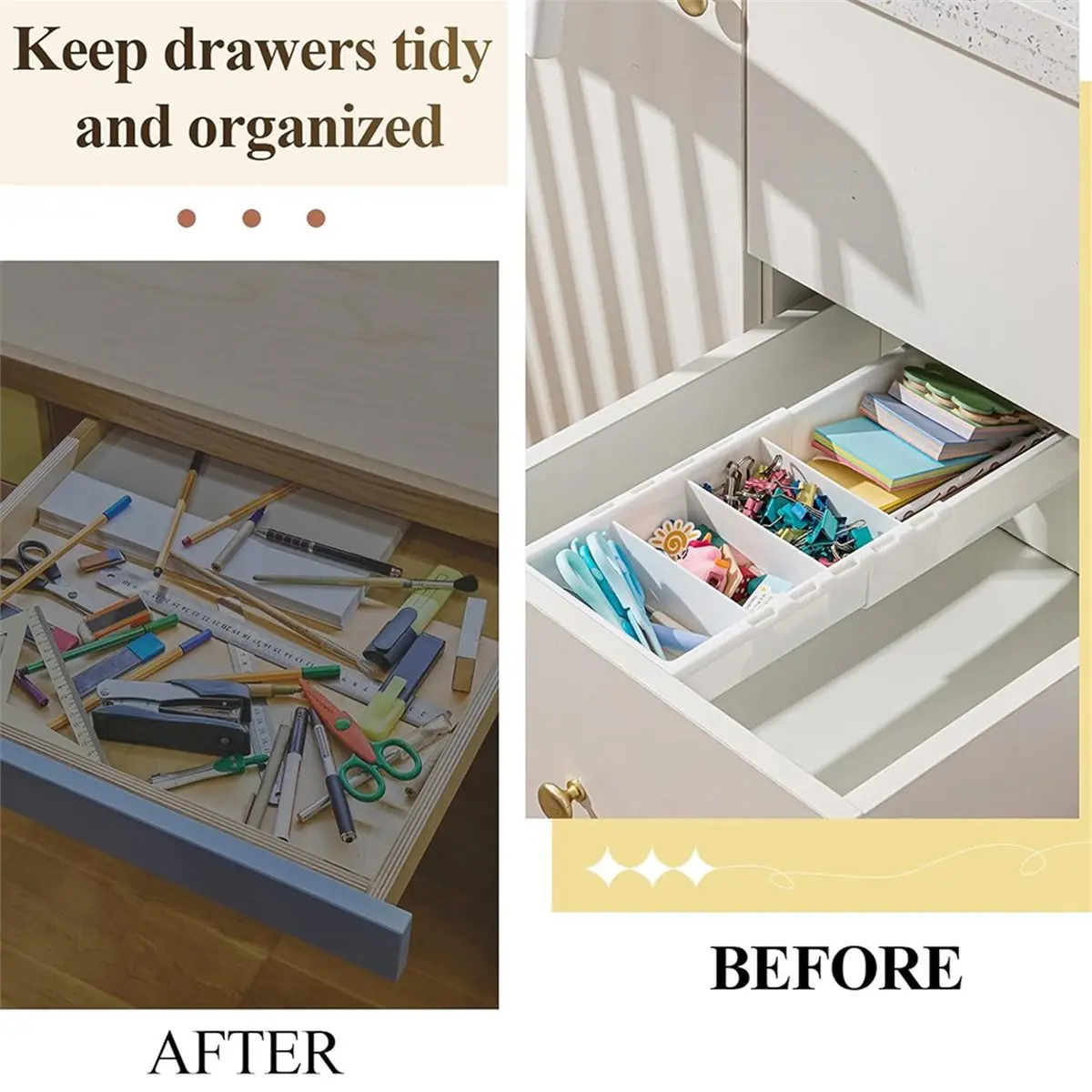 2026 NEW 3 Pcs Expandable Drawer Organizer Bins Adjustable Deep Drawer Hanging Organizer Tray Expandable 11.4 to 18.1 Inches