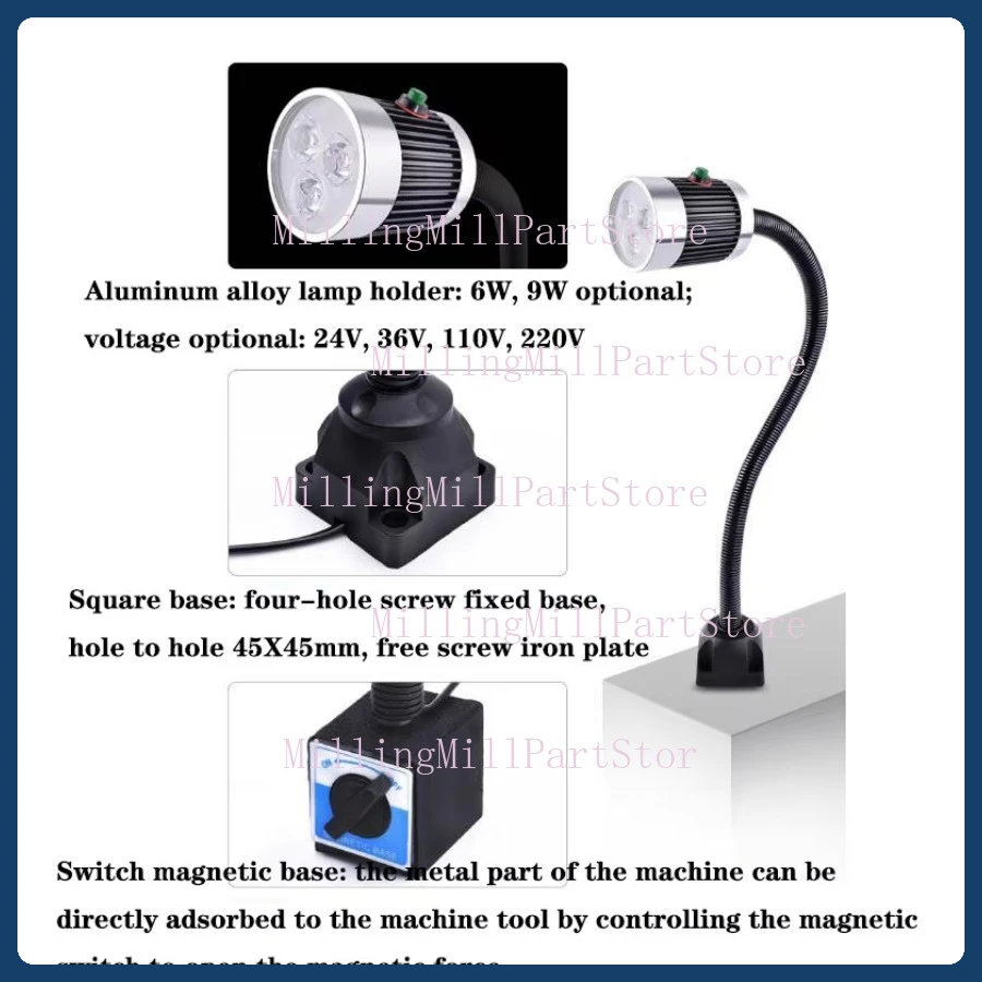LED Work Lighting Lamp Punching Milling Grinding Machine Table Lamp Soft Pole Strong Magnetic Iron Base CNC Machine Tool Lamp