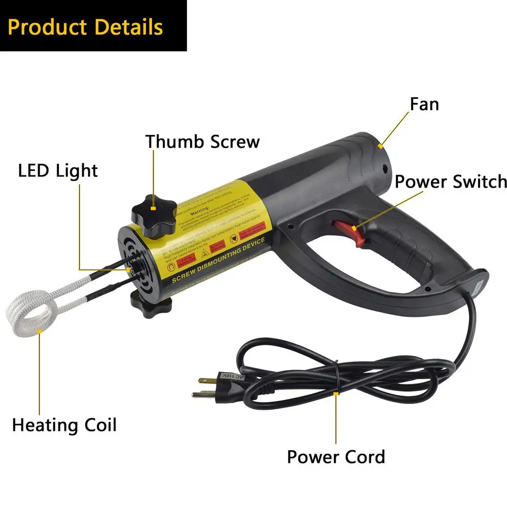 1500W Induction Heater Bolt Removal Kit Handheld Heating Tool 4 Coils Fast Heat Up Safe & Efficient Operation with LED Light