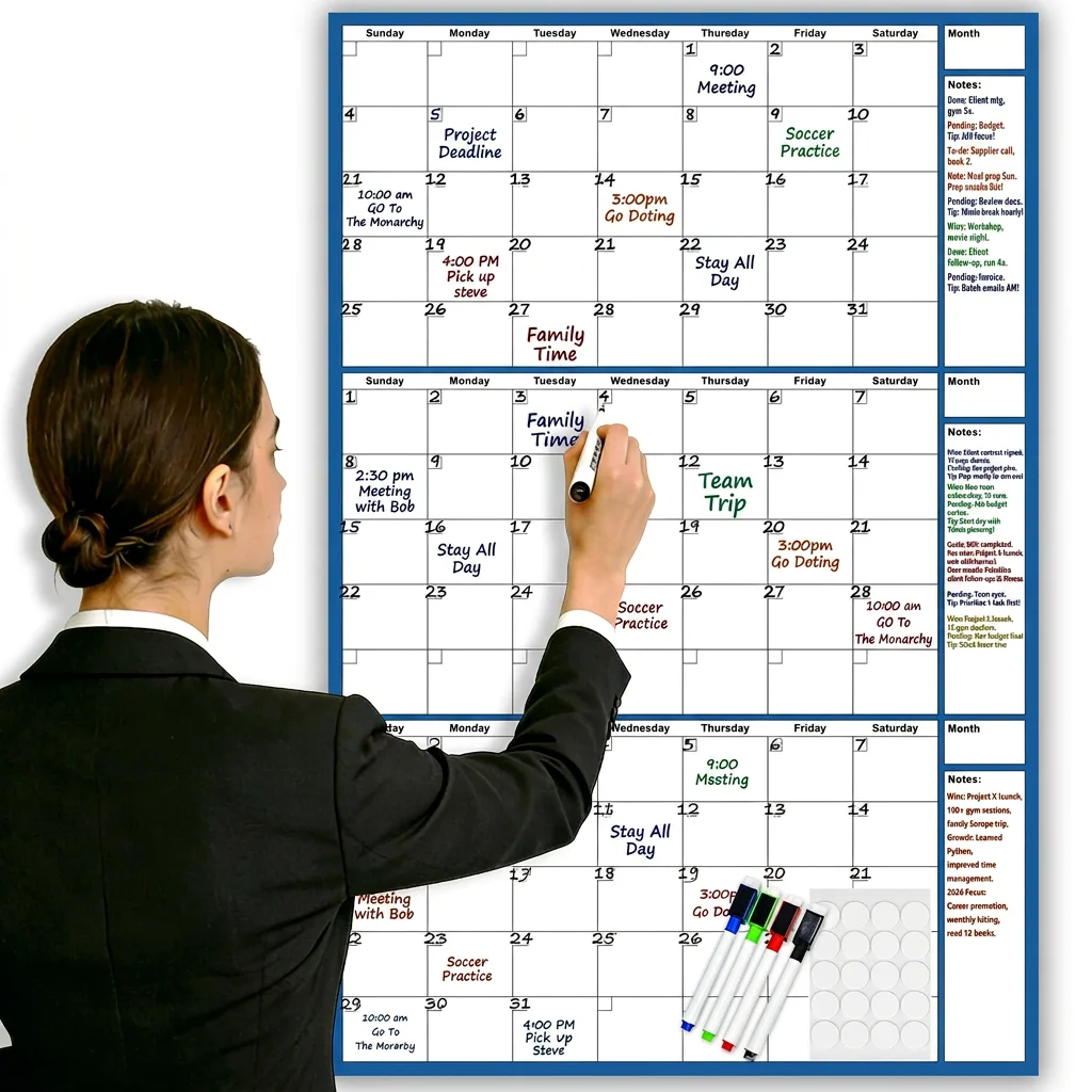 

Undated Dry Erase Wall Calendar Large Monthly Planner Whiteboard Schedule Organizer with Markers for Home Office Planning