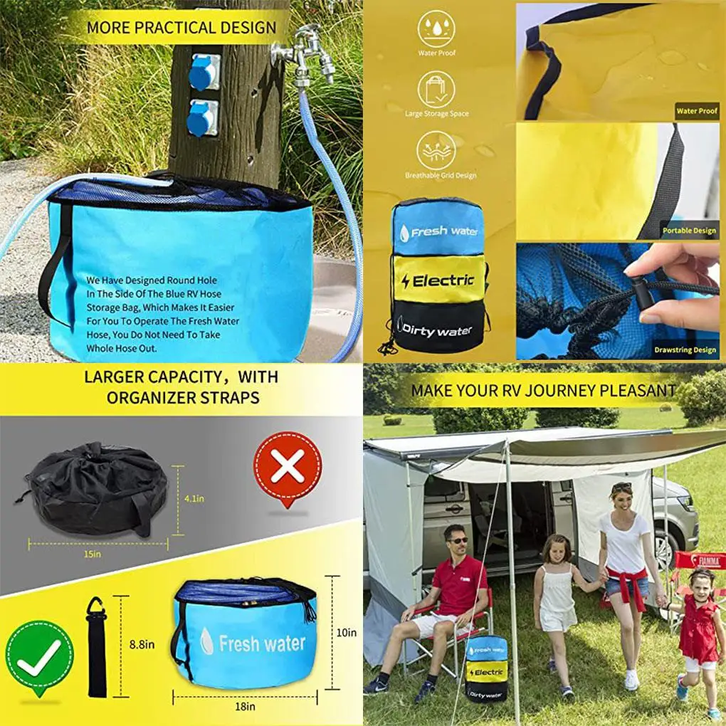 RVs Caravans Motorhome Hose Storage Bag Breathable Drawstring Mesh Pouch Traveling Sundries Folding Organizer