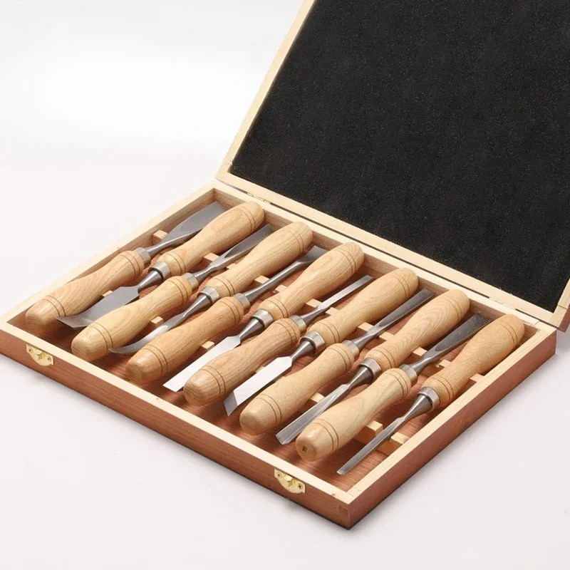 Woodworking Chisel 12 Pcs Wooden Handle Chisel DIY Professional Carving Tool Set Alloy Steel Sharp Hand Chisels Multifunctional