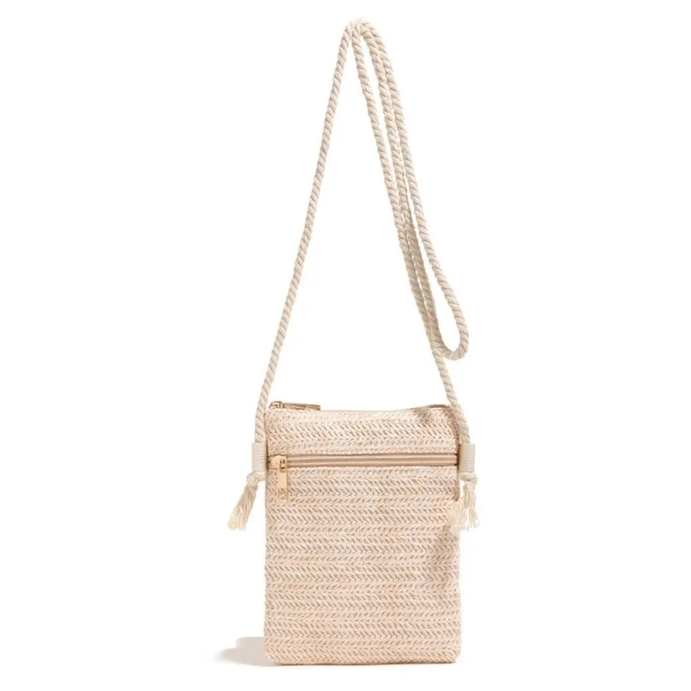 

Cute Korean Style Solid Straw Crossbody Bags Niche Design Solid Color Woven Shoulder Bag Handbag Tote Bag Small Phone Bag Travel