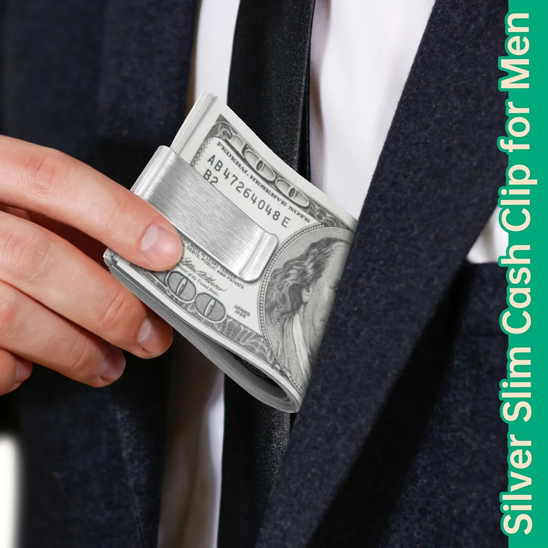 20 Stück Edelstahl Silber Slim Wallet für Herren, Kreditkartenhalter, Minimalistischer Metall-Geldbeutel – Detail 7