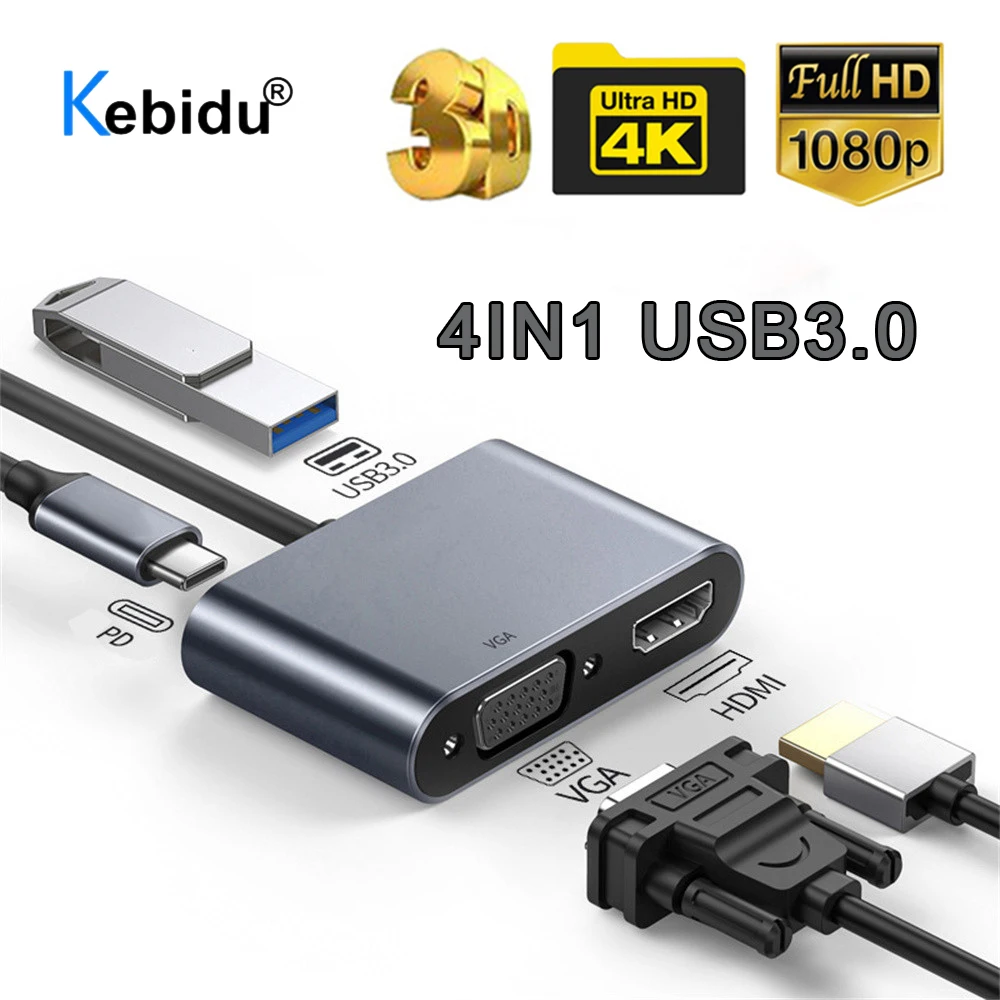4K Type C to HDMI-compatible USB C 3.0 VGA PD Adapter Dock Hub for Macbook Samsung S20 Dex for Huawei Xiaomi
