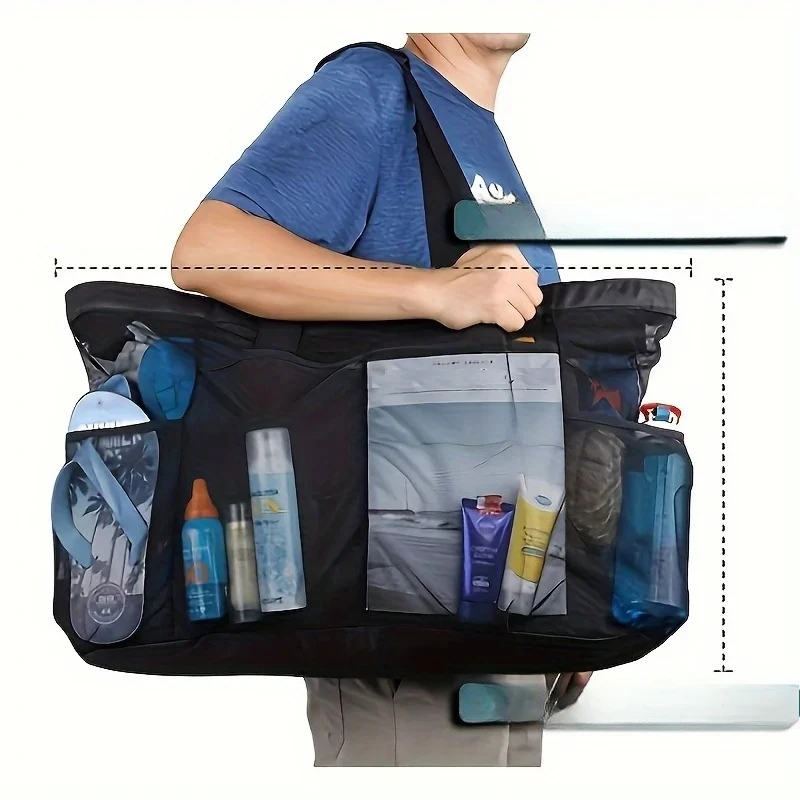 Summer Large Capacity Beach Bag with Zipper and Side Storage Bag, Portable Storage Bag,Suitable for Sports,Fitness,Swimming, Etc