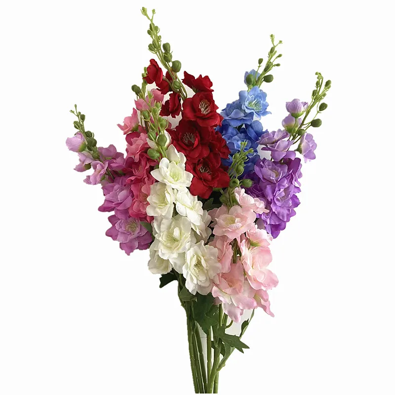 5pcs Artificial Larkspur Flower Branch Silk Hyacinth Blue Purple White Pink Delphinium image 3
