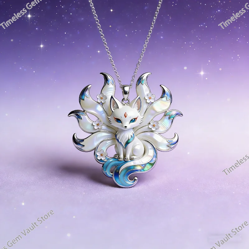 

Nine-Tailed Fox Pendant Necklace Exquisite Enamel Craft Cute Fashion Jewelry Gift for Best Friends Family