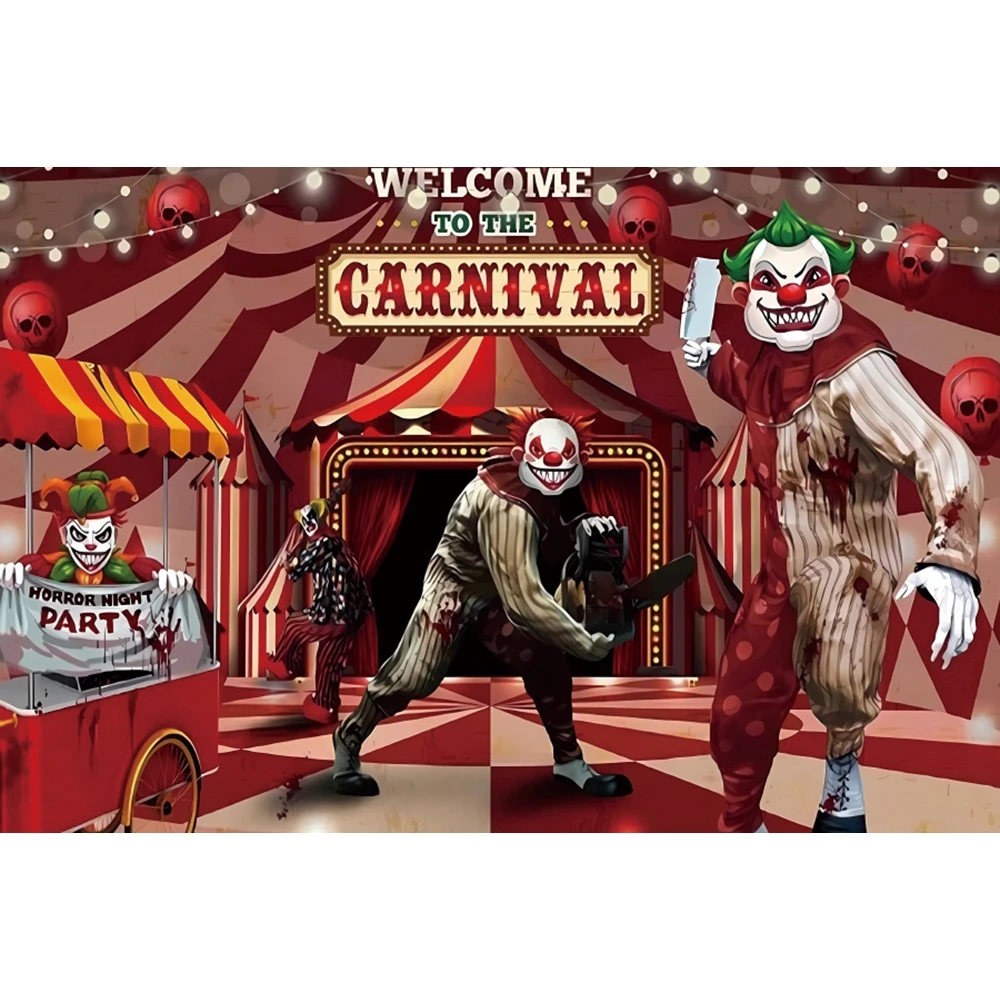 خلفية الهالوين للتصوير الفوتوغرافي الرعب السيرك كرنفال الشر المهرج مخيف بصمة الدموية الجمجمة الاطفال صورة خلفية الصورة