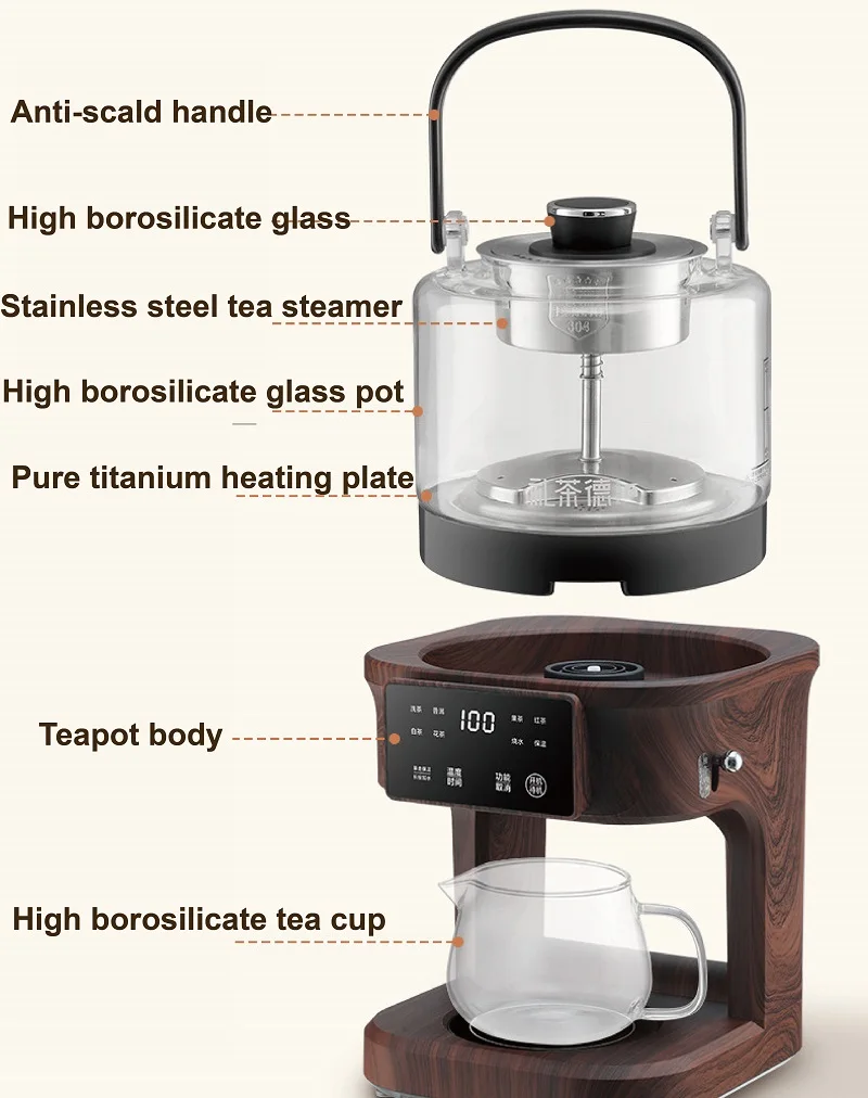 1350W  Electric Kettle Office Pure Titanium Steam Tea Kettle 1L Keep Warm Floral Tea Kettle Auto Water Supply Electric Kettle