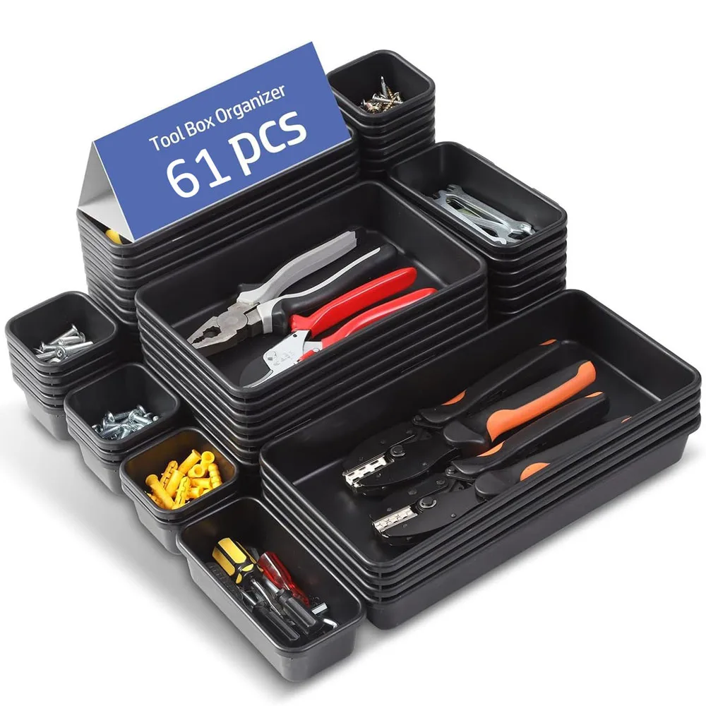 61/45/34/24/9PCS 5 Size Interlocking Shallow Tool Organizer Desk Drawer Organizers Tray Dividers Toolbox Storage Bins Container