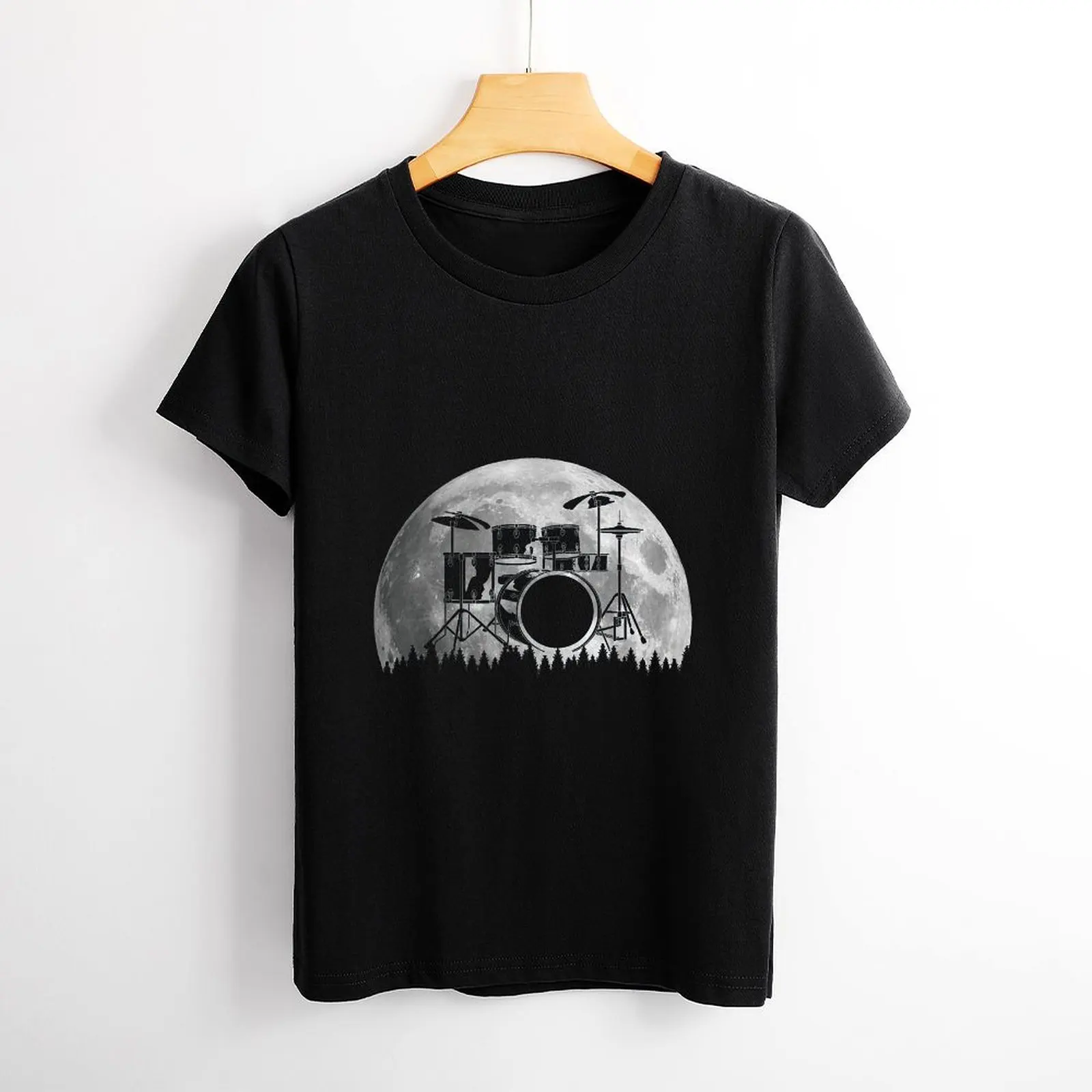 Drum Silhouette Musician Drummer Sci-Fi Style Drum Women Shirt Graphic Shirt Casual Short Sleeved Female Tee T-Shirt Size S-4XL