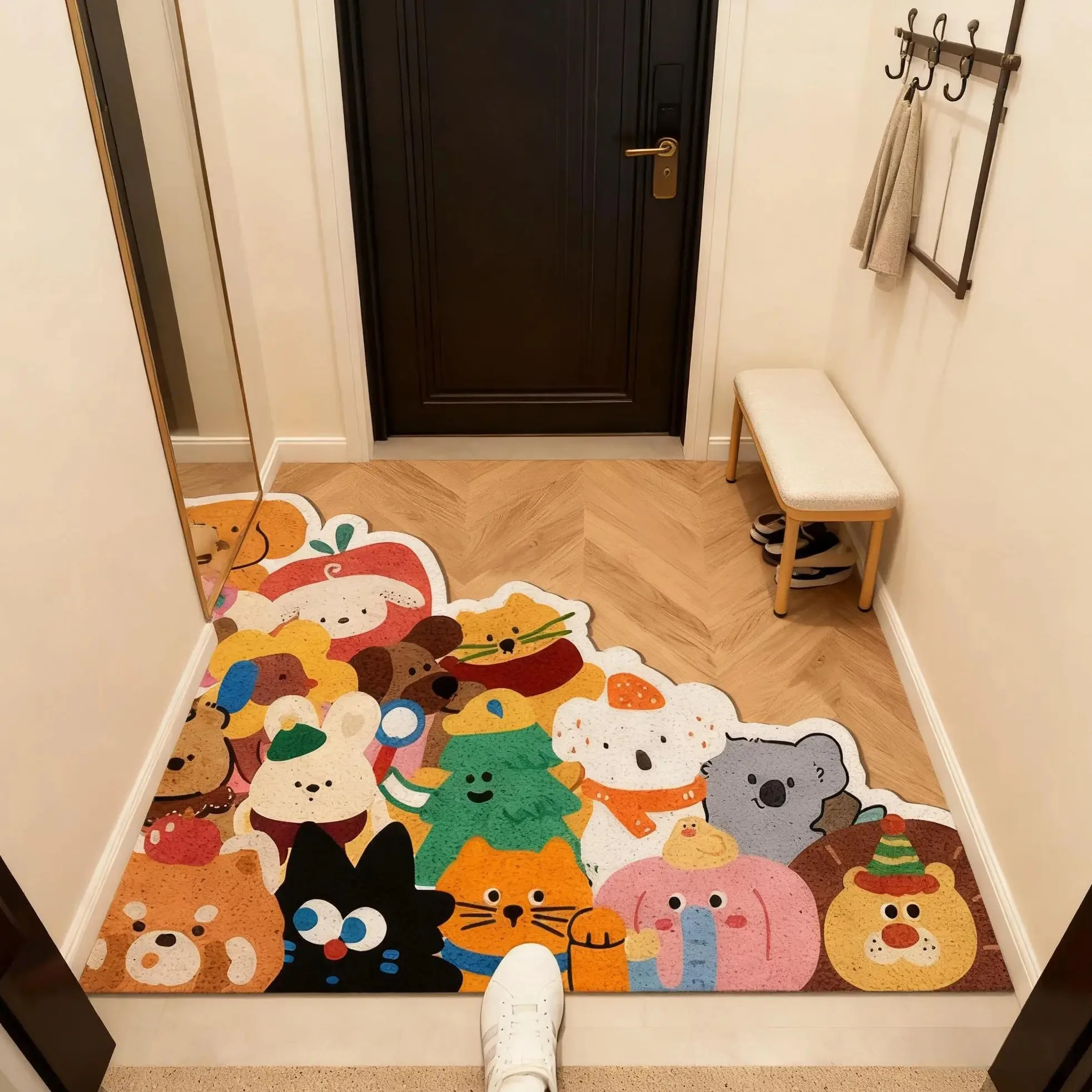 Cartoon Animal Irregular PVC Wire Loop Doormat Anti-slip Cuttable Washable Dirt Catcher Entrance Rug Indoor Floor Mat