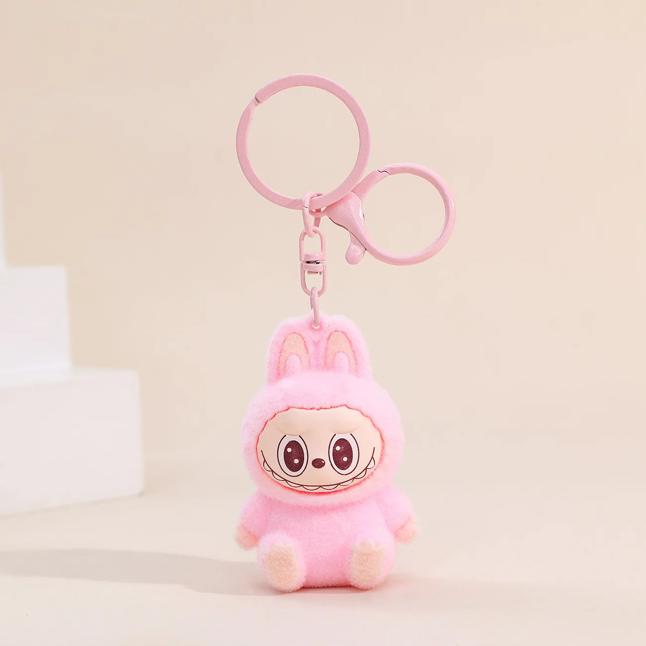 Sitting Labubu Doll Keychain External Implantation Fluff Pvc Toy Phone Ornaments Bag Charms Car Keychain Backpack Pendant Gifts