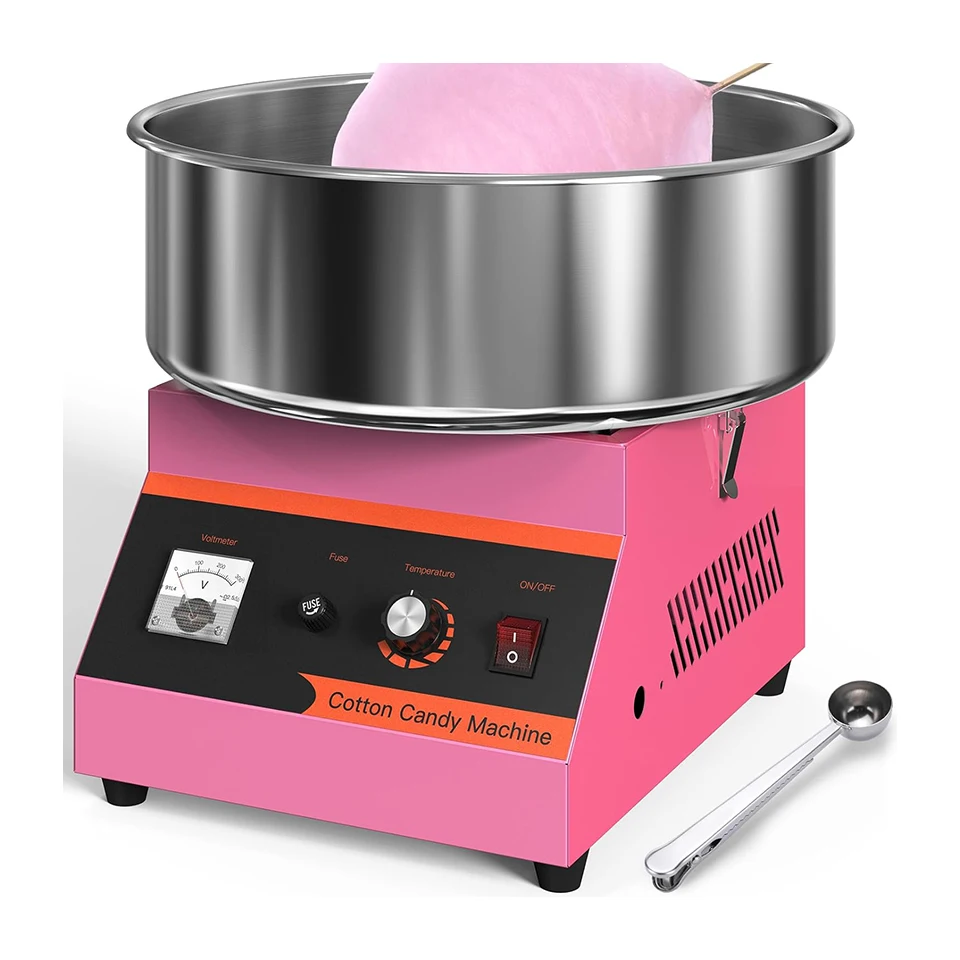 MHT2 Electric Cotton Candy Machine 1000W Commercial Retro Candy Floss Maker with Sugar Scoop and Stainless Steel Bowl