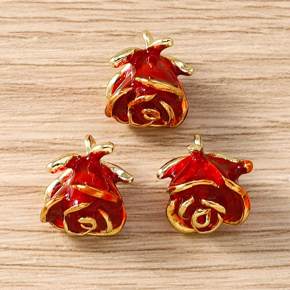 Tusember 5 Stück vergoldete Rosenblüten-Anhänger, niedliche Blumen-Charm-Perlen, passend für Original-Armbänder und Ohrringe aus 925er Sterlingsilber, Bastelbedarf – Detail 9
