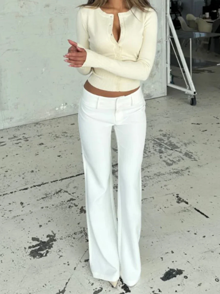 Sumuyoo 2026 Frühling Sommer Neue Gestrickte Langarm-Strickjacke Einreihig Tailliert Basic Minimalistisches Unterhemd Pullover