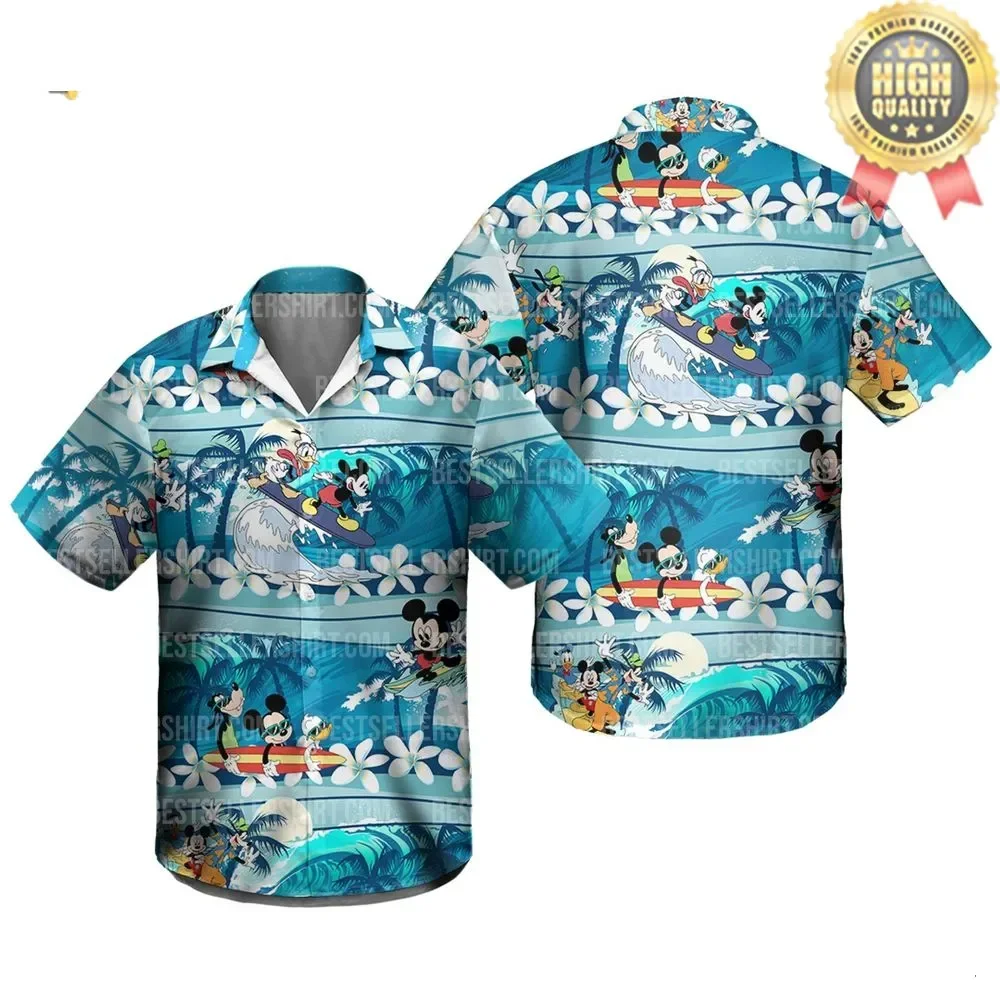 Disney Shirts Voor Mannen En Vrouwen Mickey Mouse Disney Surfen Donald Eend Wit Frangipani Bloemen Disney Hawaiian Shirt