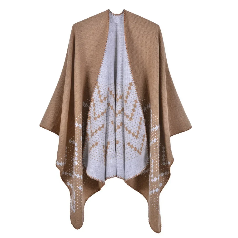 New Autumn Winter Warm Shawl Women's Travel Imitation Cashmere Fork Thickened Cloak Ponchos Red