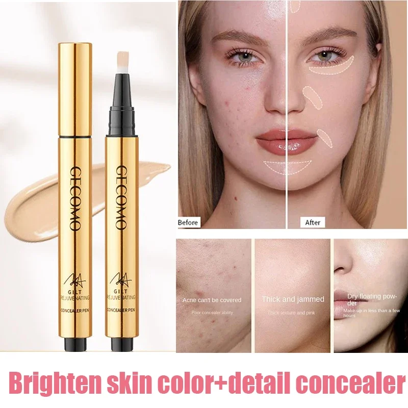 

GECOMO Brush Press Concealer to Cover Black Circles Pockmarks and Spots Brighten Lacrimal Groove Facial Makeup Conceale Lotionr