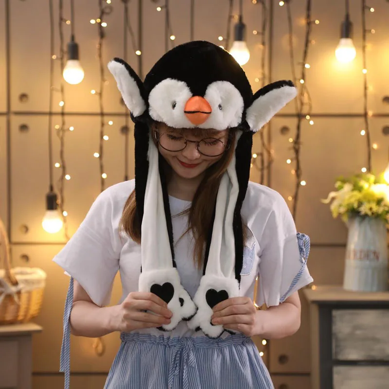 Grappige Cartoon Bunny Ear Move Hoed Springen Speelgoed Dier Pluche Cosplay Cap Kinderen Feest Voor Volwassen Meisjes Cadeau Pluche Hoed Speelgoed