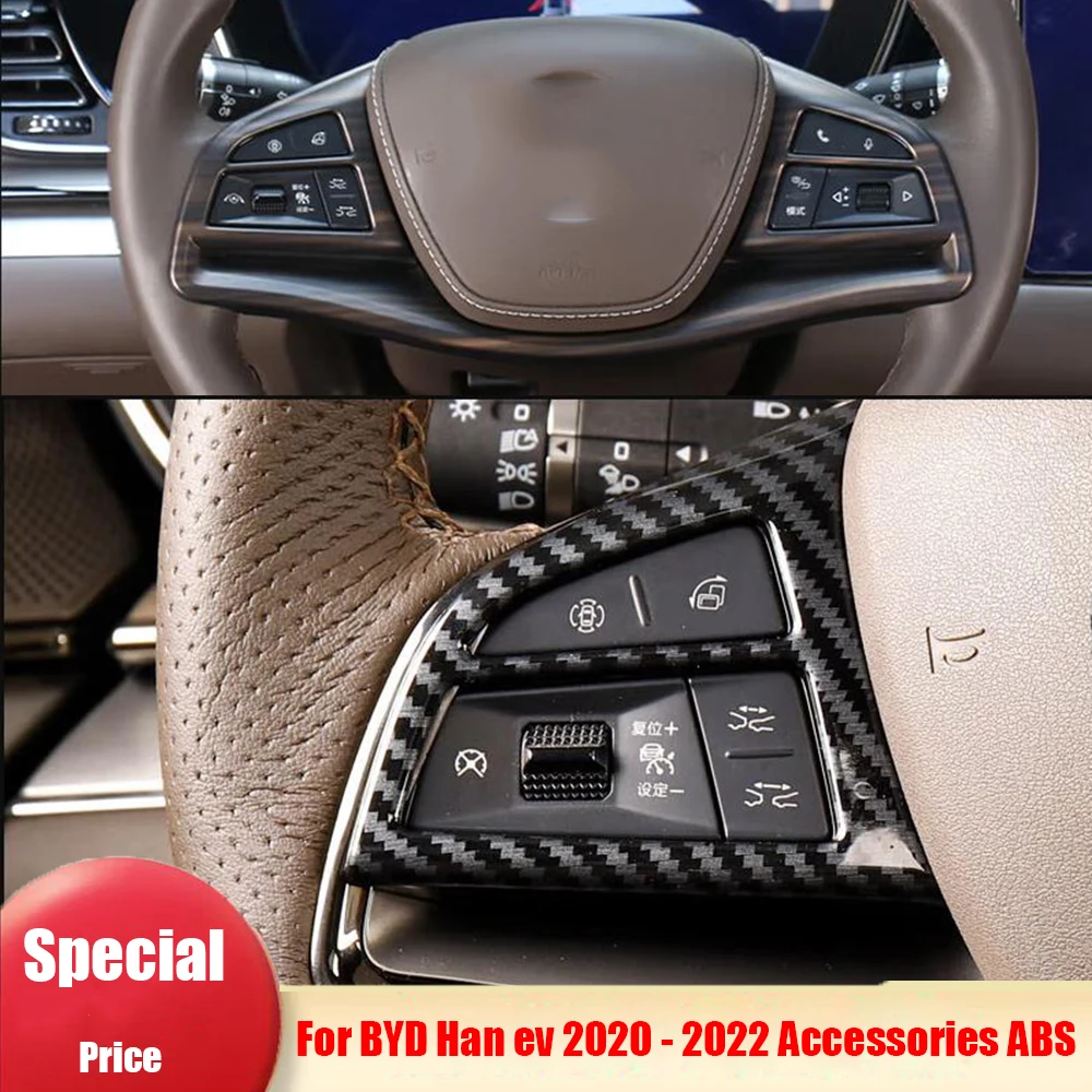 

For BYD Han ev 2020 2021 2022 ABS Carbon Fiber Car Steering wheel Button frame Cover Trim Molding Garnish Car Accessories