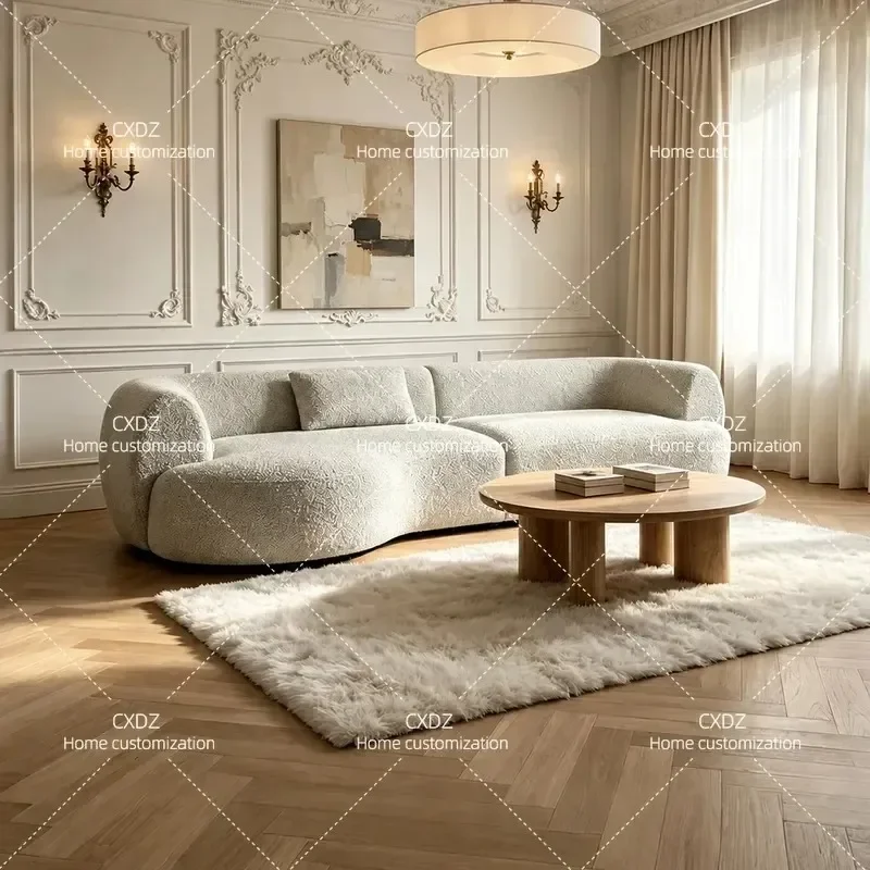 French Cream Style Fabric Sofa Living Room Straight Row Creative Design Modern Home Furniture Comfortable Seating