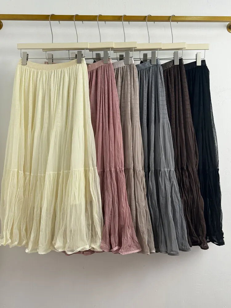 

Новинка 2025 года, женские осенне-зимние плиссированные длинные юбки миди из тюля, женская элегантная модная однотонная сетчатая юбка с высокой талией