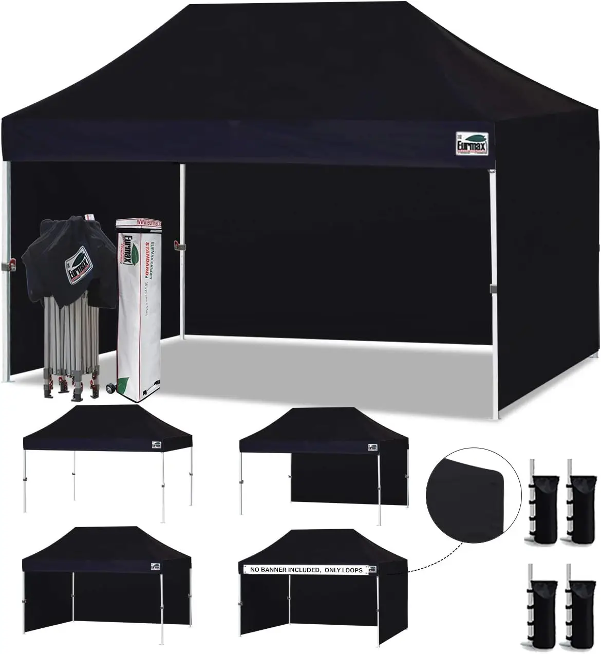 USA 10'x15' Pop-up Canopy Tent Commercial Instant Canopies with 4 Removable Zipper End Side Walls and Roller Bag, Bonus 4 SandBa