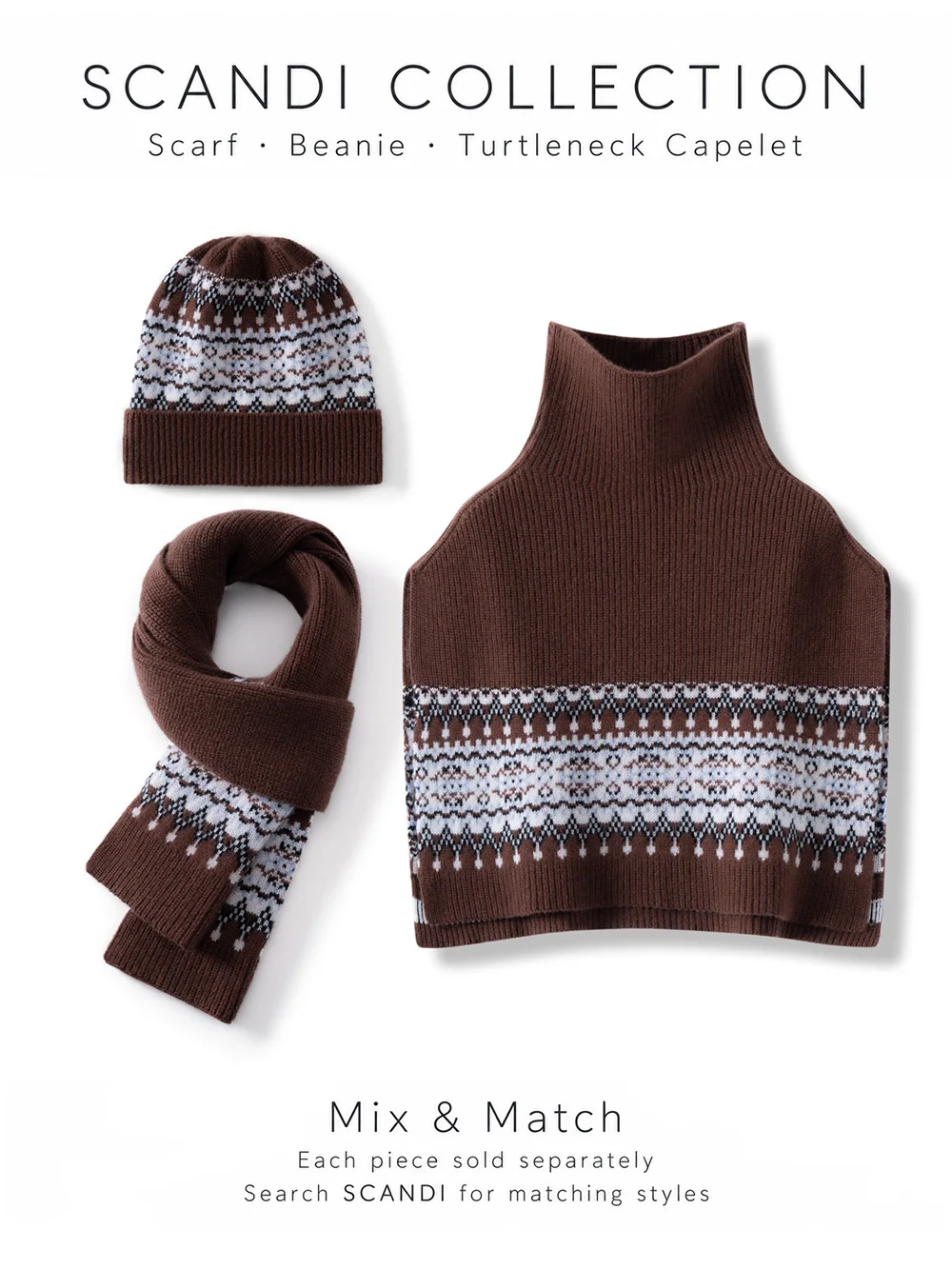 SCANDI Cashmere Wool Brioche Knit Scarf for Women Men Soft Full-Cardigan Stitch Neck Warmer Fair Isle Ends Nordic Jacquard