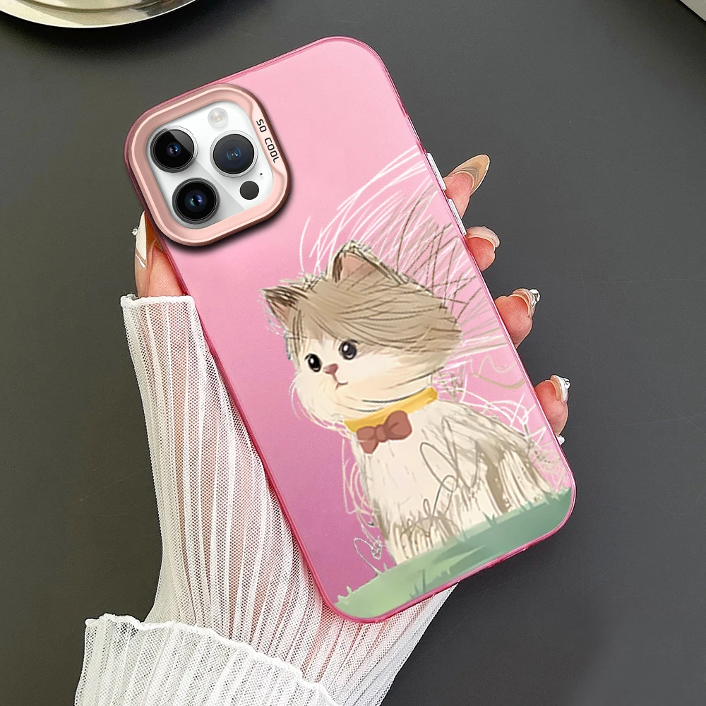 Cat in the Wind Phone Case For iPhone 16 12 13 14 15 Pro Max Plus Color Electroplated Silver IMD Laser Shell