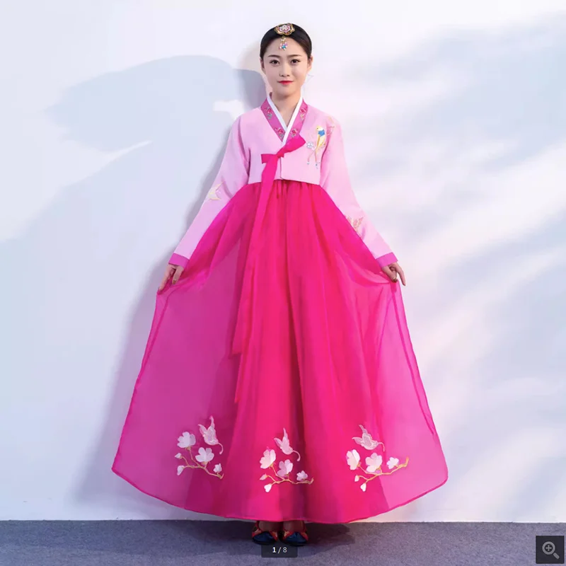 V-neck Hanbok Dress for Women, Korean Style, Traditional Retro Vintage Dress, Evening Party Dress, Lady Tunic, National Costumes