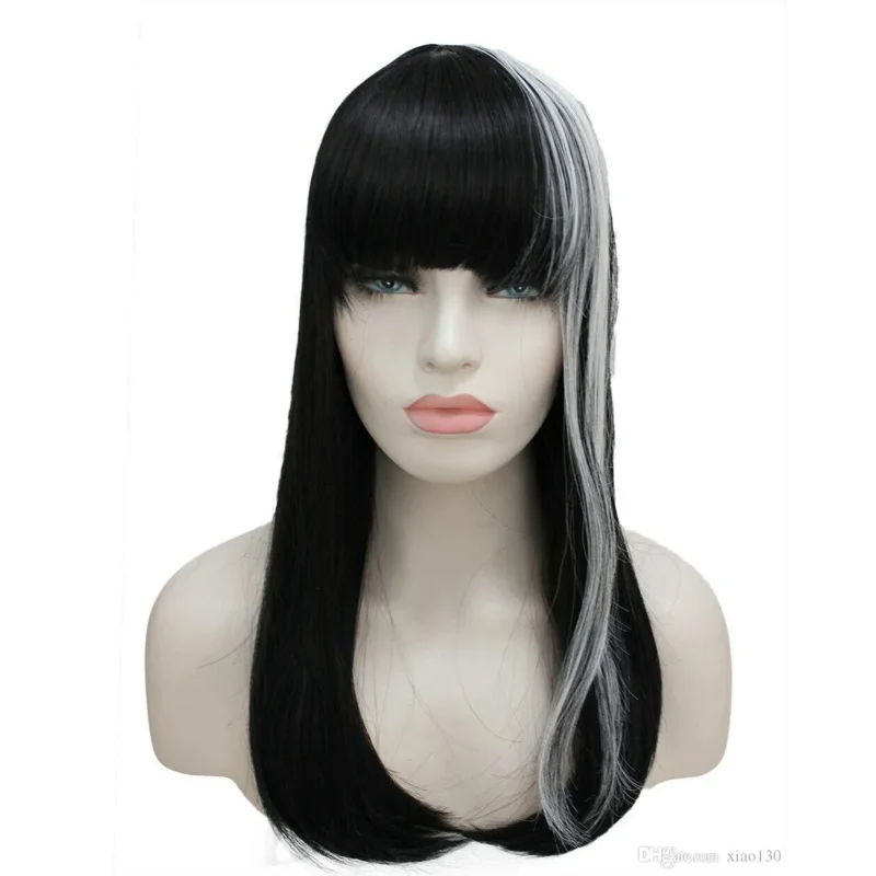 

Synthetic hair women wig 55 cm Long Straight Bla Mixed White costumes wigs