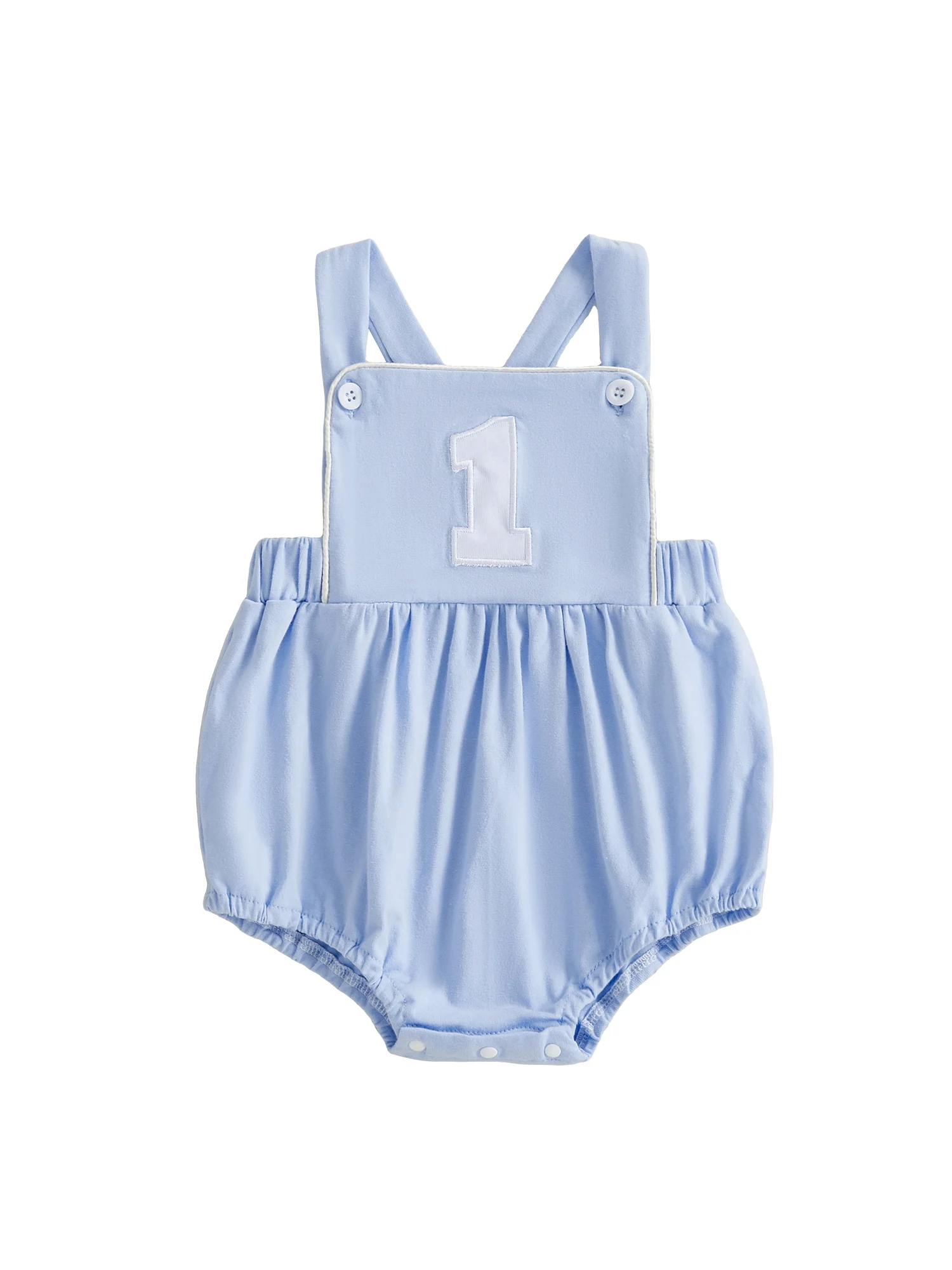 Stylish Baby Boys Girls Birthday Romper with Trendy Number Embroidery Sleeveless Square Collar Overalls Jumpsuit for a